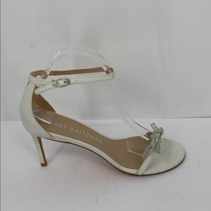 Stuart Weitzman Nudist bow sandal shoe white leather clear crystal formal 9.5